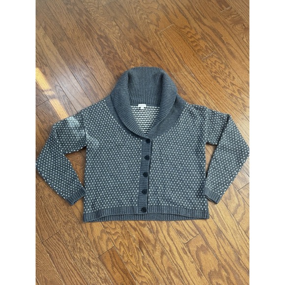 Garnet Hill Sweaters - Garnet Hill Gray & White Shawl Collar Button Cardigan